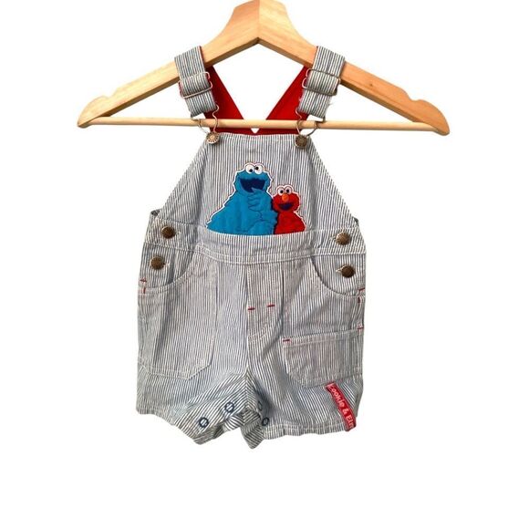Vintage Sesame Street Striped Baby Overalls in Size 12 Months - Picture 1 of 8